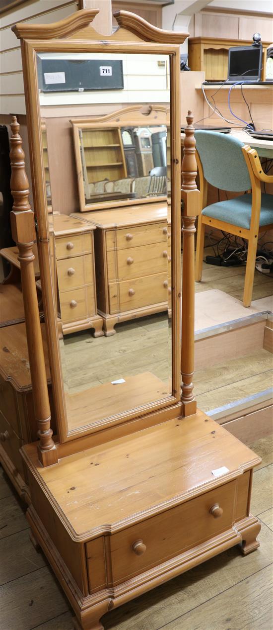 A pine cheval mirror, H.165cm